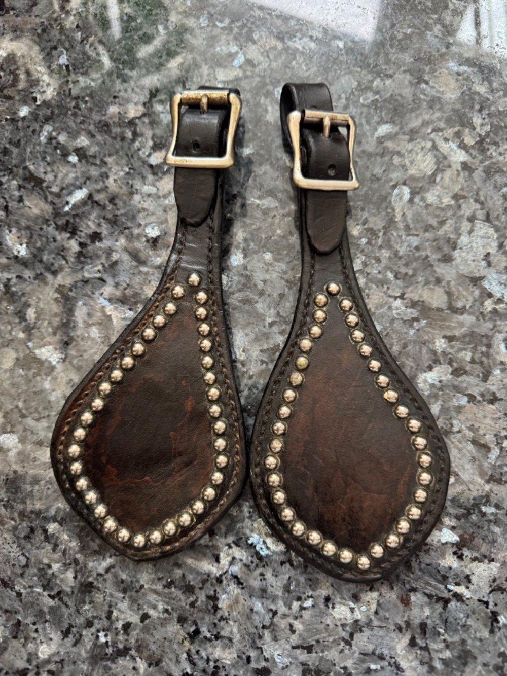 Vintage Harness Drops 9 Inch Equestrian Horse Bridle Leather Brass Studs Ranch